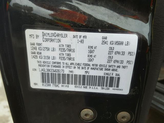 1J4GL38K23W626173 - 2003 JEEP LIBERTY RE BLACK photo 10