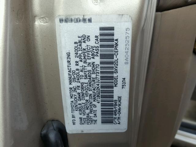 4T1BG22K41U773770 - 2001 TOYOTA CAMRY CE WHITE photo 10