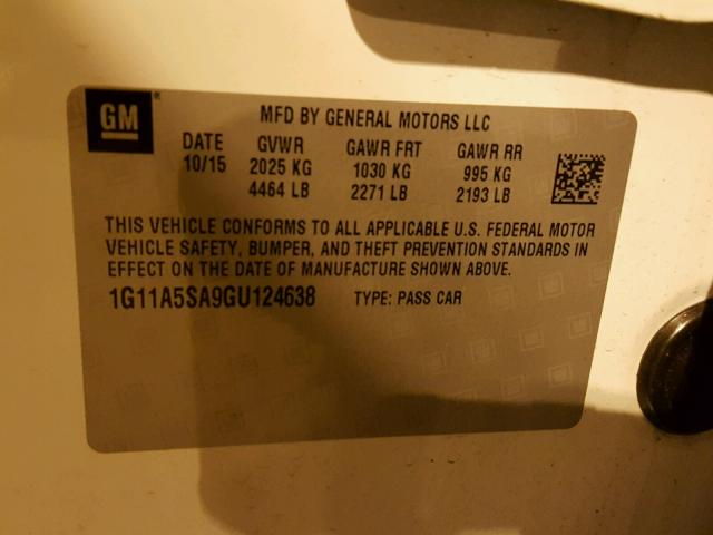 1G11A5SA9GU124638 - 2016 CHEVROLET MALIBU LIM WHITE photo 10