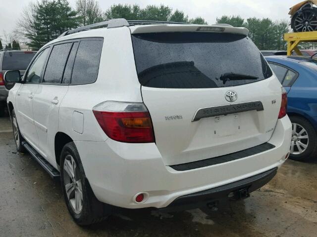 JTEES43A882074998 - 2008 TOYOTA HIGHLANDER WHITE photo 3