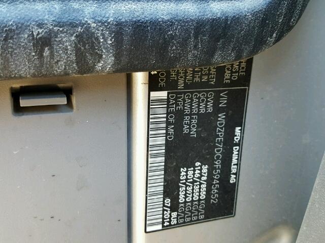 WDZPE7DC9F5945652 - 2015 MERCEDES-BENZ SPRINTER 2 SILVER photo 10