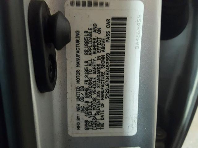 5Y2SL67049Z453569 - 2009 PONTIAC VIBE SILVER photo 10