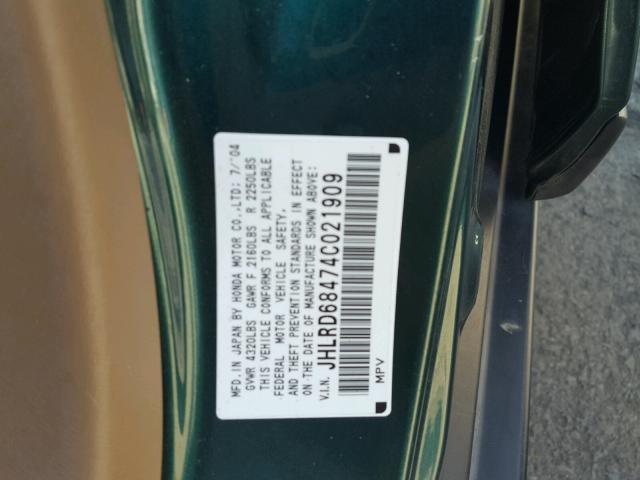 JHLRD68474C021909 - 2004 HONDA CR-V LX GREEN photo 10