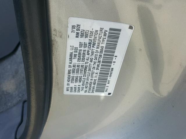 5FNRL38775B126849 - 2005 HONDA ODYSSEY EX WHITE photo 10