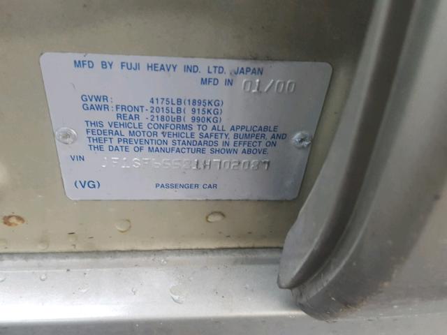 JF1SF65581H702087 - 2001 SUBARU FORESTER S GREEN photo 10