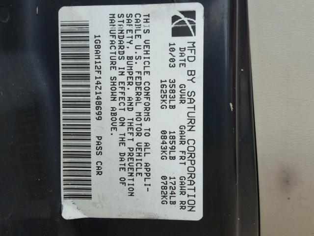 1G8AM12F14Z148699 - 2004 SATURN ION LEVEL RED photo 10
