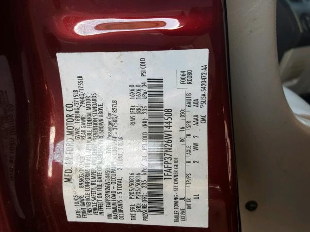 1FAFP37N26W144508 - 2006 FORD FOCUS ZX5 RED photo 10