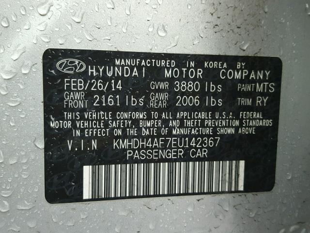 KMHDH4AE7EU142367 - 2014 HYUNDAI ELANTRA SE SILVER photo 10