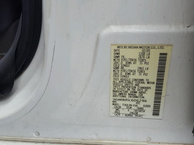 5N1AN08U95C606296 - 2005 NISSAN XTERRA OFF WHITE photo 10