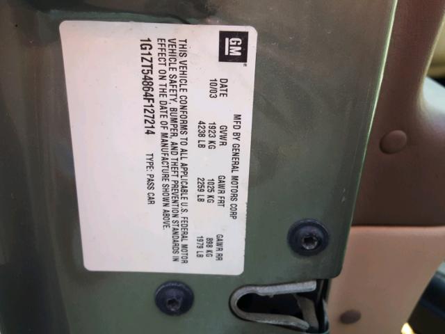 1G1ZT54864F127214 - 2004 CHEVROLET MALIBU LS მწვანე ფოტო 10