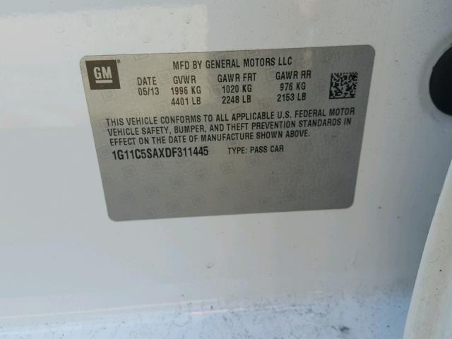 1G11C5SAXDF311445 - 2013 CHEVROLET MALIBU 1LT 白色 照片 10