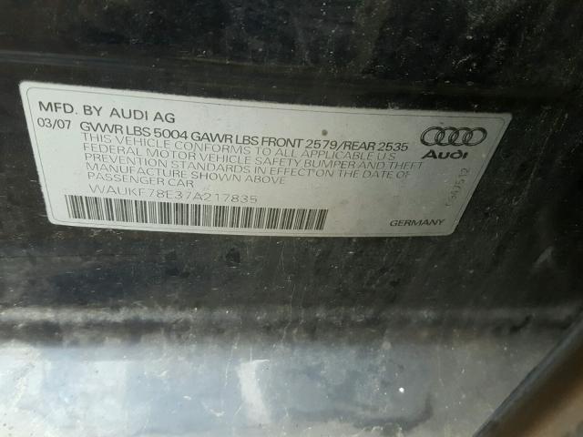 WAUKF78E37A217835 - 2007 AUDI A4 2.0T AV BLUE photo 10