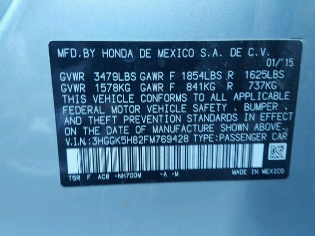 3HGGK5H82FM769428 - 2015 HONDA FIT EX SILVER photo 10