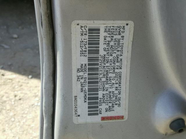 JT2SV21E3L3427121 - 1990 TOYOTA CAMRY DLX GRAY photo 10