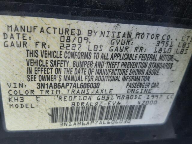 3N1AB6AP7AL606030 - 2010 NISSAN SENTRA 2.0 BLACK photo 10