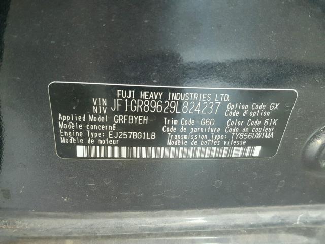 JF1GR89629L824237 - 2009 SUBARU IMPREZA WR GRAY photo 10