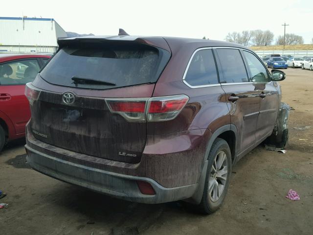 5TDBKRFHXES034066 - 2014 TOYOTA HIGHLANDER MAROON photo 4