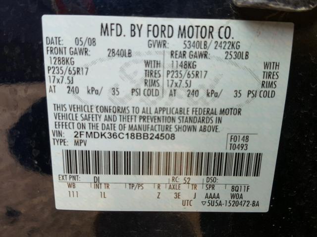 2FMDK36C18BB24508 - 2008 FORD EDGE SE BLUE photo 10