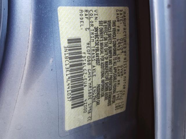 3N1BC13E19L441037 - 2009 NISSAN VERSA S BLUE photo 10