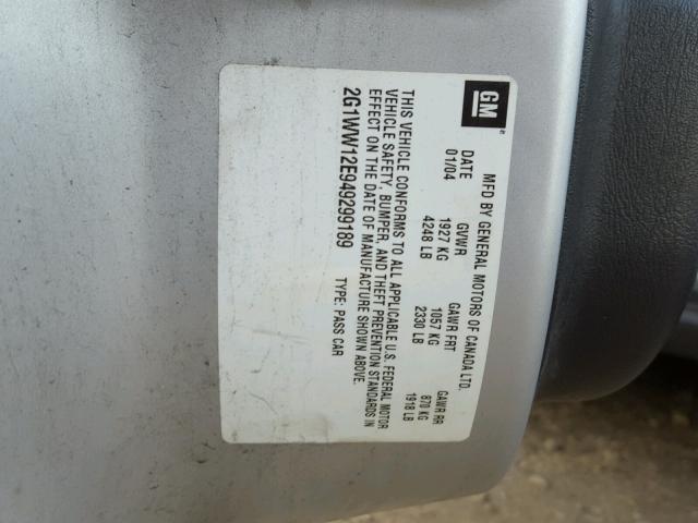 2G1WW12E949299189 - 2004 CHEVROLET MONTE CARL 银色 照片 10