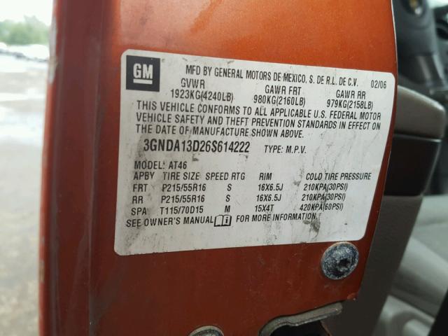 3GNDA13D26S614222 - 2006 CHEVROLET HHR LS ნარინჯისფერი ფოტო 10