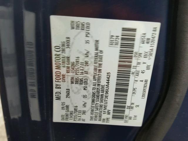 1FMEU73E96UA44425 - 2006 FORD EXPLORER X BLUE photo 10