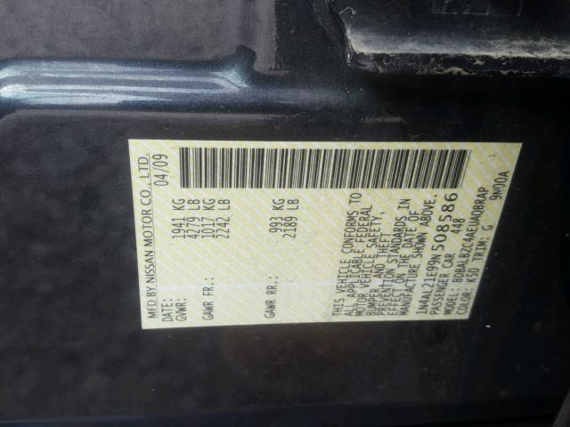 1N4AL21E99N508586 - 2009 NISSAN ALTIMA 2.5 GRAY photo 10