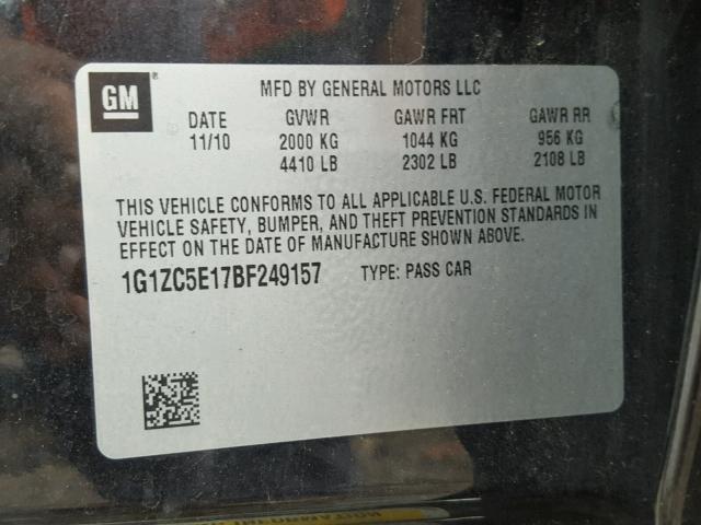 1G1ZC5E17BF249157 - 2011 CHEVROLET MALIBU 1LT BLACK photo 10