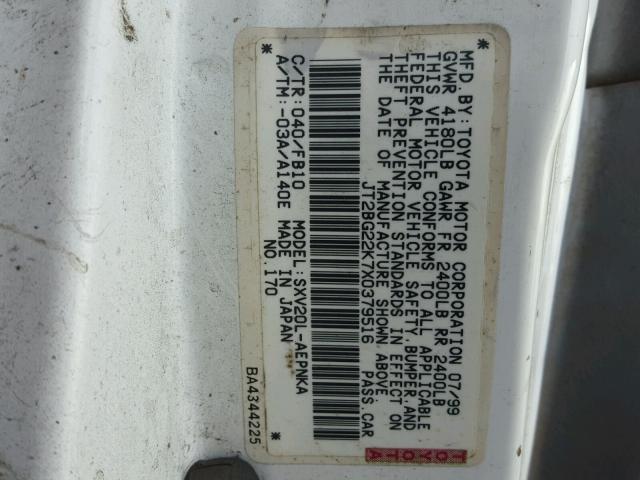 JT2BG22K7X0379516 - 1999 TOYOTA CAMRY LE 白色 照片 10