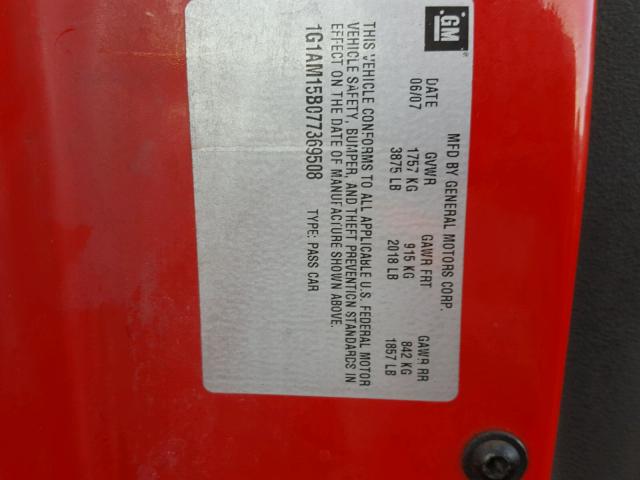1G1AM15B077369508 - 2007 CHEVROLET COBALT SS RED photo 10