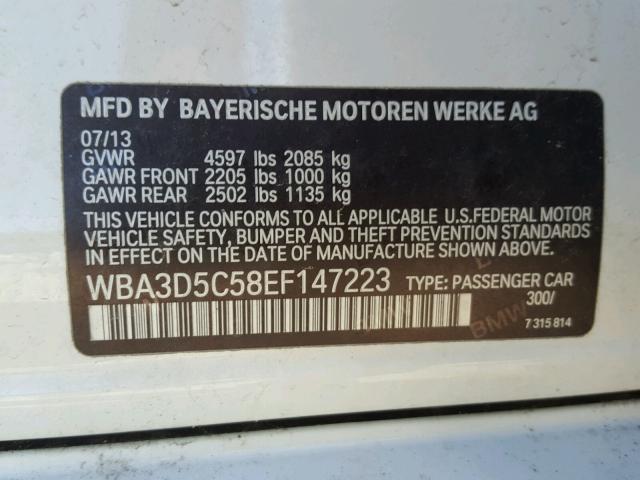 WBA3D5C58EF147223 - 2014 BMW 328 D WHITE photo 10