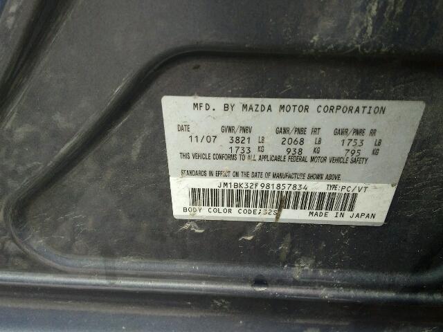 JM1BK32F981857834 - 2008 MAZDA 3 I GRAY photo 10