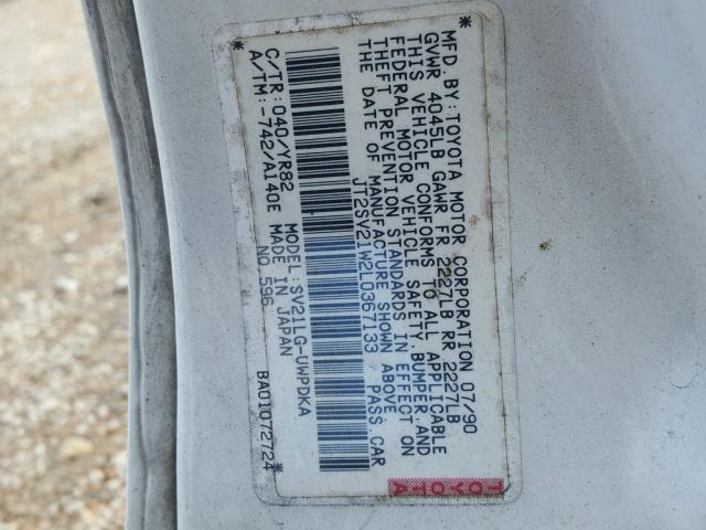 JT2SV21W2L0367133 - 1990 TOYOTA CAMRY DLX WHITE photo 10