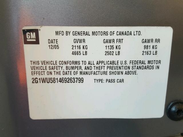 2G1WU581469263799 - 2006 CHEVROLET IMPALA LTZ SILVER photo 10