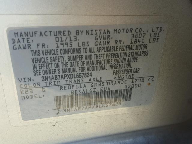 3N1AB7APXDL657824 - 2013 NISSAN SENTRA S SILVER photo 10