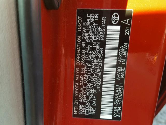 JTNBB46K573037598 - 2007 TOYOTA CAMRY NEW RED photo 10