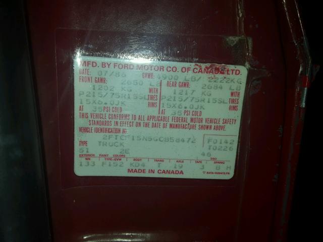 2FTCF15N5GCB58472 - 1986 FORD F150 RED photo 10