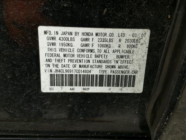 JH4CL96917C014804 - 2007 ACURA TSX BLACK photo 10