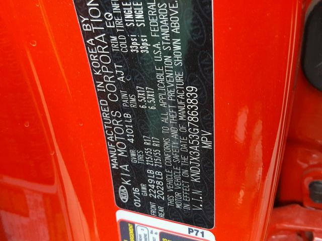 KNDJX3A53G7863839 - 2016 KIA SOUL ! RED photo 10