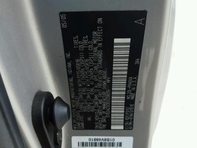 5TDZA23C65S338254 - 2005 TOYOTA SIENNA CE SILVER photo 10