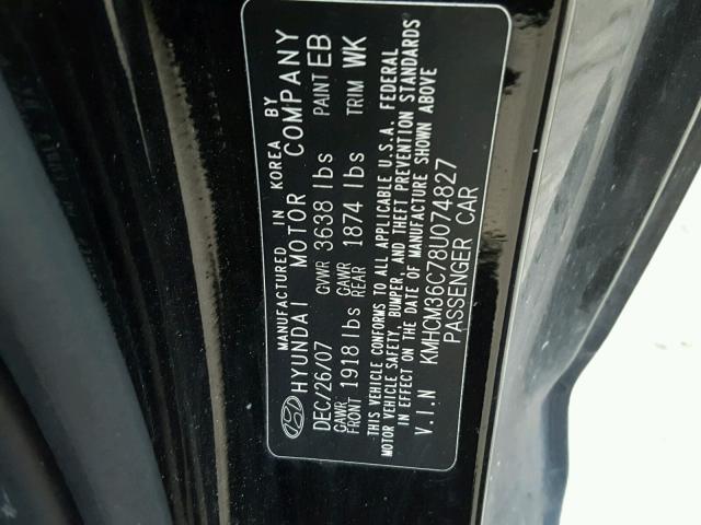 KMHCM36C78U074827 - 2008 HYUNDAI ACCENT GS BLACK photo 10