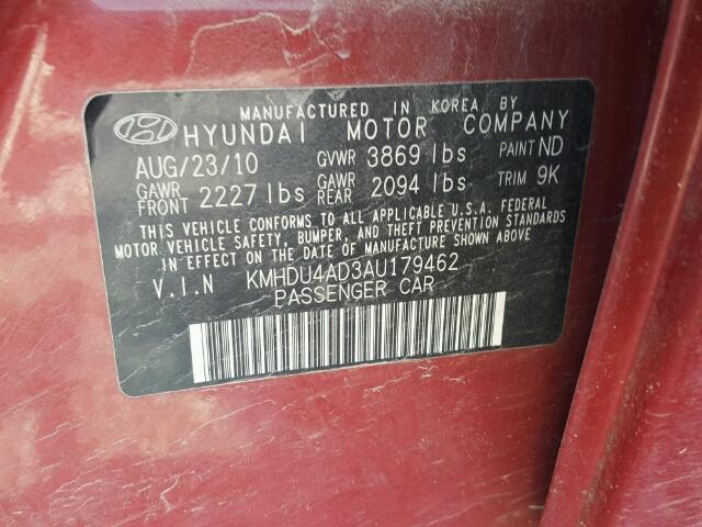 KMHDU4AD3AU179462 - 2010 HYUNDAI ELANTRA BL RED photo 10