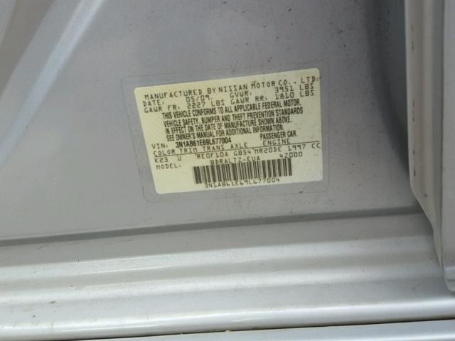 3N1AB61E69L677004 - 2009 NISSAN SENTRA 2.0 SILVER photo 10