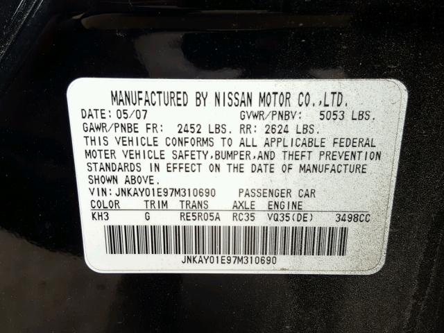 JNKAY01E97M310690 - 2007 INFINITI M35 BASE BLACK photo 10