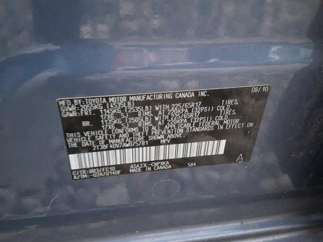 2T3BF4DV7AW075781 - 2010 TOYOTA RAV4 BLUE photo 10