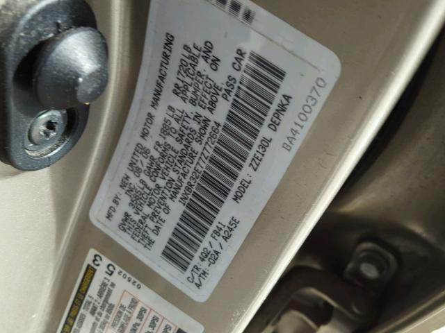 1NXBR32E77Z772664 - 2007 TOYOTA COROLLA CE GOLD photo 10