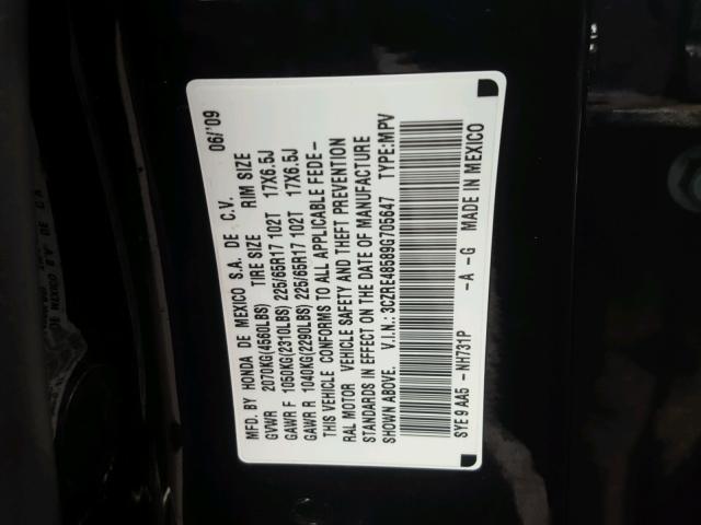 3CZRE48589G705647 - 2009 HONDA CR-V EX BLACK photo 10