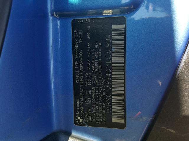 WBSCM9346YLC61904 - 2000 BMW M COUPE BLUE photo 10