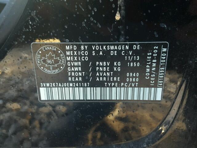 3VW2K7AJ0EM241187 - 2014 VOLKSWAGEN JETTA BASE BLACK photo 10