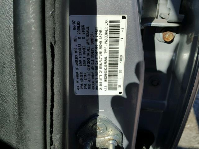 1HGCM66497A078894 - 2007 HONDA ACCORD SE SILVER photo 10